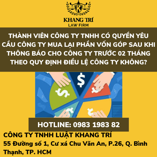 THÀNH VIÊN CÔNG TY TNHH CÓ QUYỀN YÊU CẦU CÔNG TY MUA LẠI PHẦN VỐN GÓP SAU KHI THÔNG BÁO CHO CÔNG TY TRƯỚC 02 THÁNG THEO QUY ĐỊNH ĐIỀU LỆ CÔNG TY KHÔNG?